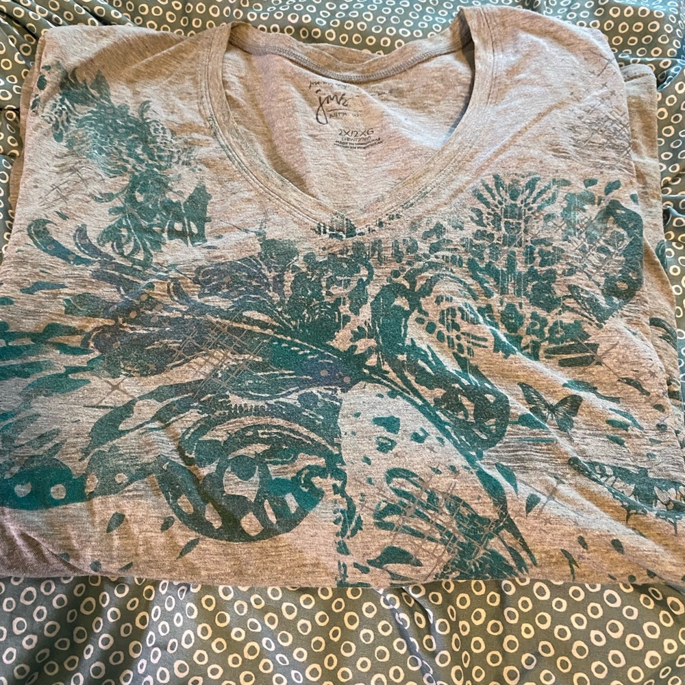 Just My Size Gray and Teal Long Sleeve Tee